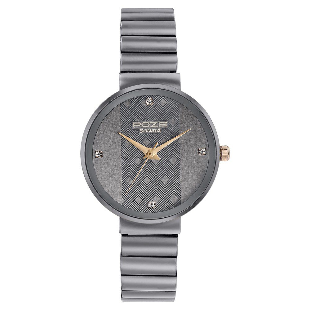 Poze by Sonata Quartz Analog Grey Dial Metal Strap Watch for Women