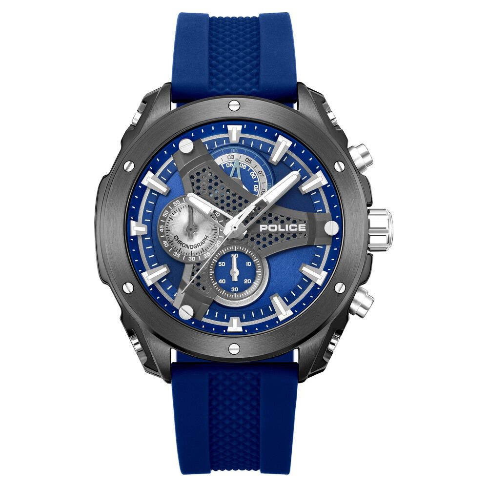Police Quartz Chronograph Blue Dial Blue Silicone Strap Watch For Men-image-20