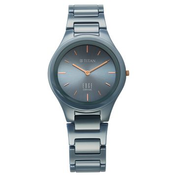 Titan Edge Ceramic Quartz Analog Blue Dial Ceramic Strap Watch For Women