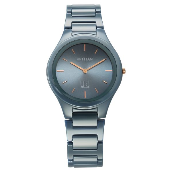 Titan Edge Ceramic Quartz Analog Blue Dial Ceramic Strap Watch For Women - image number 0