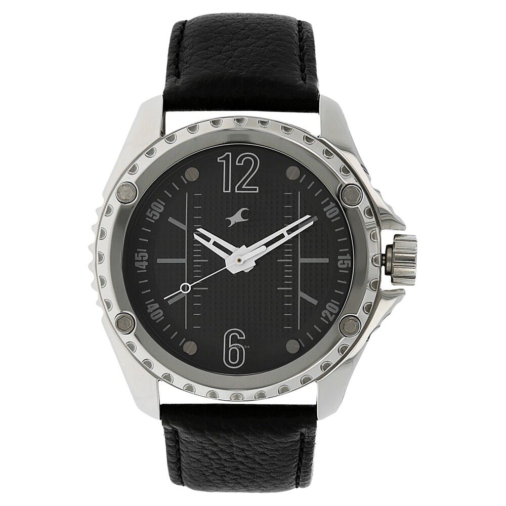 Buy Online Fastrack Mean Machines Quartz Analog Black Dial Leather Strap Watch for Guys nc3063sl02 Titan