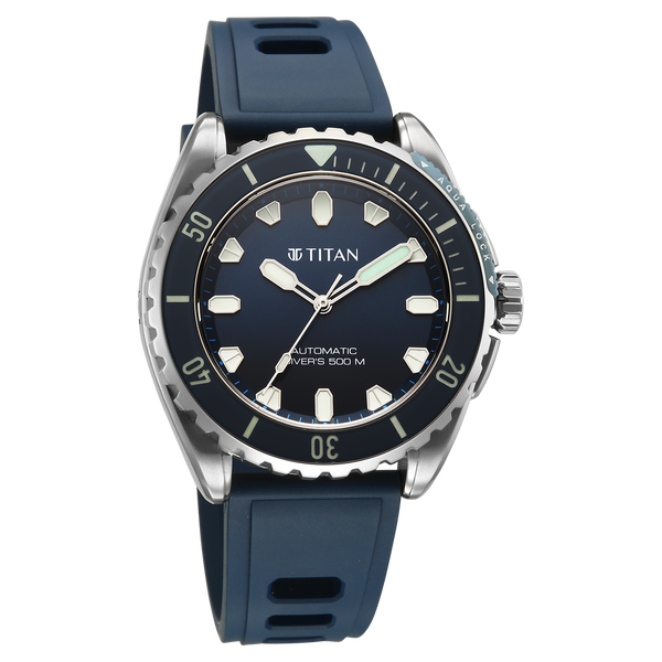Titan Zero Hour Professional Diver's 500m Limited Edition Automatic Analog with Blue Dial Silver Titanium & Blue FKM Strap Watch for Men - image number 3