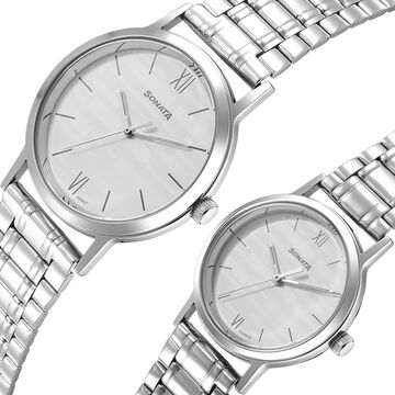 Sonata Pairs Quartz Analog White Dial Stainless Steel Strap Watch for Couple