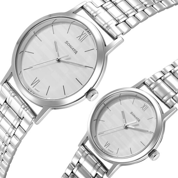 Sonata Pairs Quartz Analog White Dial Stainless Steel Strap Watch for Couple - image number 1