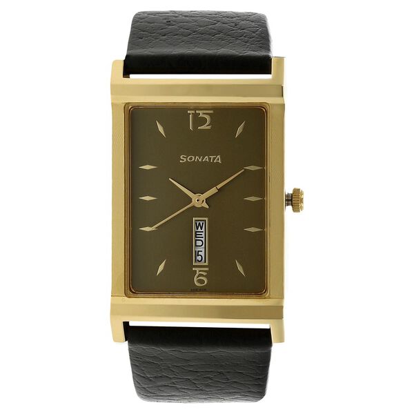 Sonata Quartz Analog with Day and Date Green Dial Leather Strap Watch for Men - image number 0