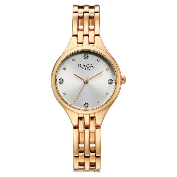 Titan Raga Showstopper Quartz Analog Silver Dial Rose Gold Metal Strap Watch For Women - image number 0