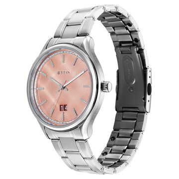 Titan Palette Of Time Quartz Analog with Date Orange Dial Stainless Steel Strap Watch For Men