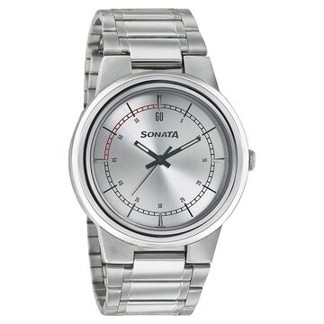Sonata Quartz Analog Silver Dial Stainless Steel Strap Watch for Men