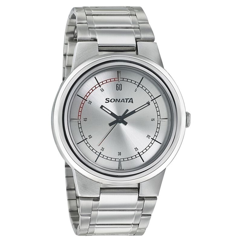 Sonata Quartz Analog Silver Dial Stainless Steel Strap Watch for Men - image number 0