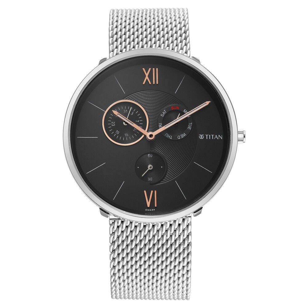 Titan Slim Quartz Multifunction Black Dial Stainless Steel Strap watch for Men