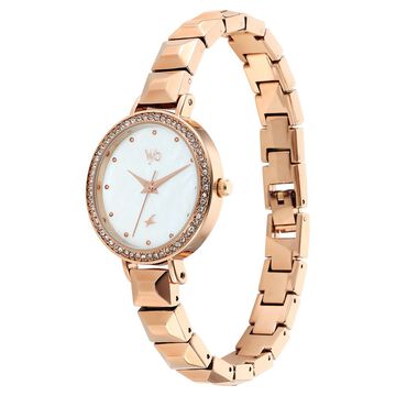 Fastrack Vyb Enigma Quartz Analog Mother of Pearl Dial Rose Gold Color Metal Strap Watch For Girls