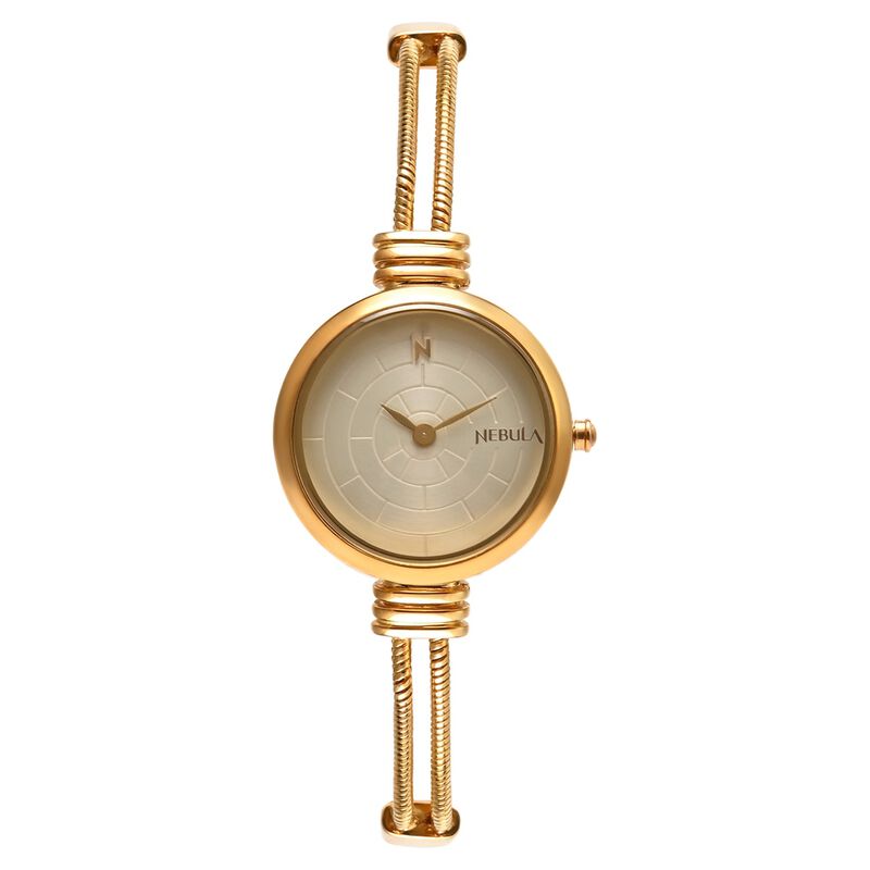 Nebula by Titan Quartz Analog Beige Dial 18 Karat Gold Strap Watch For Women