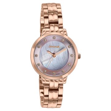 Sonata Jashn Quartz Analog Pink Mother Of Pearl Dial Rose Gold Metal Strap Watch For Women
