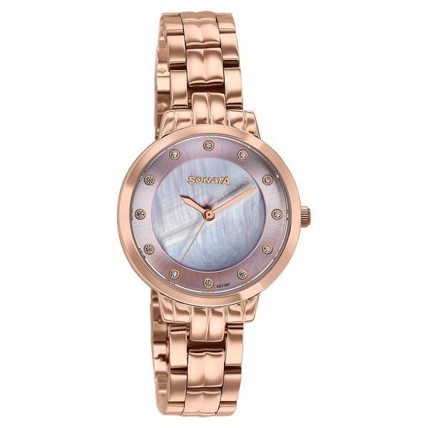Sonata Jashn Quartz Analog Pink Mother Of Pearl Dial Rose Gold Metal Strap Watch For Women - image number 1