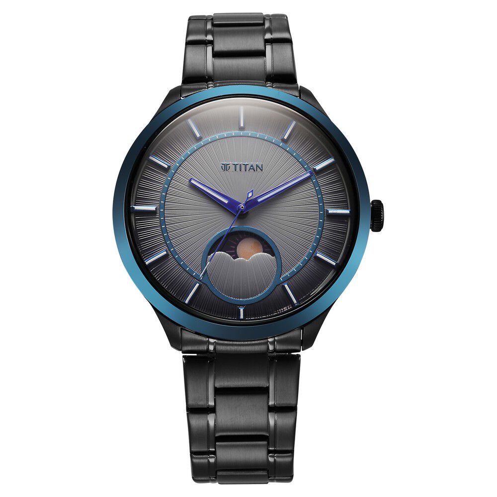 Buy Online Titan Caelum Sun Moon Sub Dial in Gunmetal Grey Stellar Edition 10028km01 Titan
