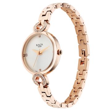Titan Raga Showstopper Quartz Analog White Dial Metal Strap Watch for Women