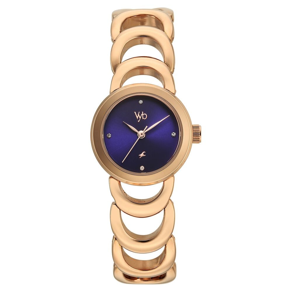 Vyb Bliss By Fastrack Quartz Analog Blue Dial Rose Gold Metal Strap Watch For Girls-image-48
