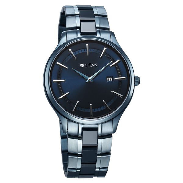 Titan Slim Ceramic Fusion Quartz Analog with Date Blue Dial Stainless Steel Strap Watch For Men - image number 1
