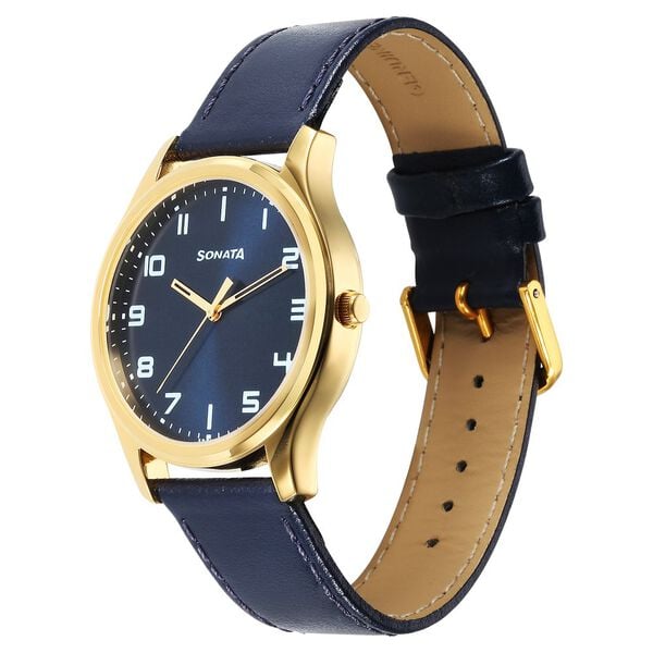 Sonata Traditional Essentials Quartz Analog Blue Dial Leather Strap Watch for Men - image number 1
