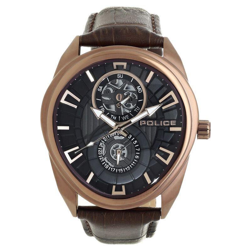 Police Quartz Multifunction Black Dial Leather Strap Watch for Men