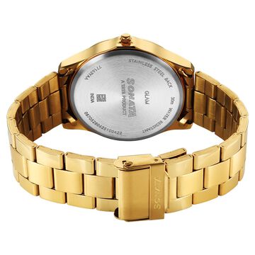 Sonata Traditional Essentials Quartz Analog Champagne Dial Golden Metal Strap Watch For Men