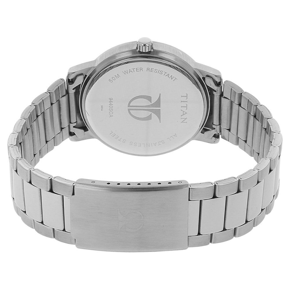 Buy Online Titan Quartz Analog with Date Black Dial Metal Strap Watch for Men nk9440sm01 Titan