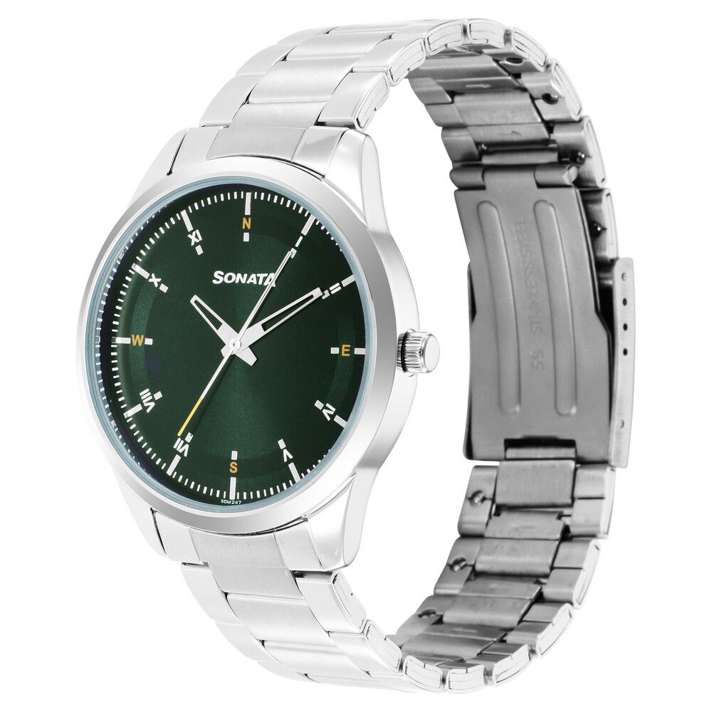 Buy Online Sonata Force Quartz Analog Green Dial Stainless Steel