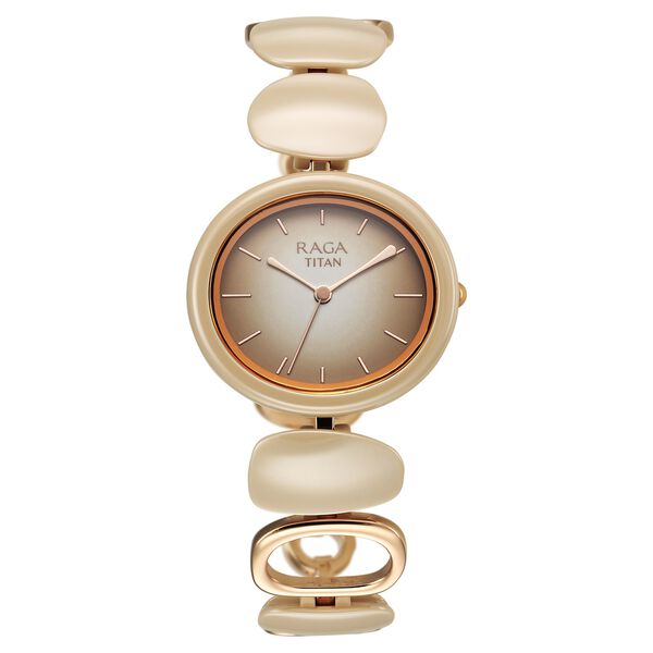 Titan Raga Ceramics Quartz Analog Beige Dial Metal Strap Watch For Women - image number 0