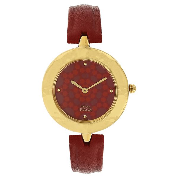 Titan Quartz Analog Red Dial Leather Strap Watch for Women - image number 0