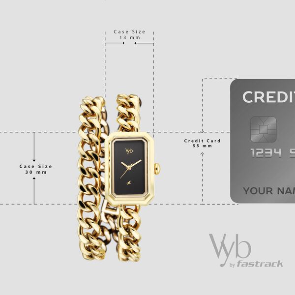 Vyb Showstopper By Fastrack Quartz Analog Black Dial Golden Metal Strap Watch For Girls - image number 3