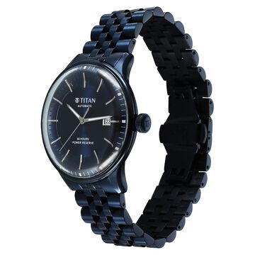 Titan Weekender 60 Hours Power Reserve Concealed Automatic Analog Blue Dial Blue Stainless Steel Strap Watch for Men