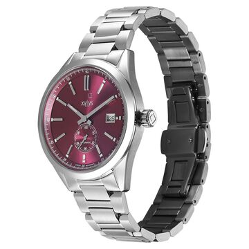 Xylys Automatic Maroon Dial Silver Stainless Steel Strap Watch For Men