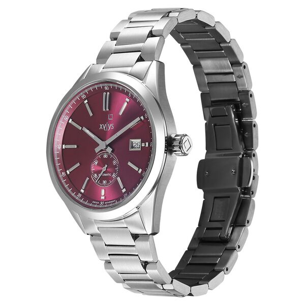 Xylys Automatic Maroon Dial Silver Stainless Steel Strap Watch For Men - image number 2