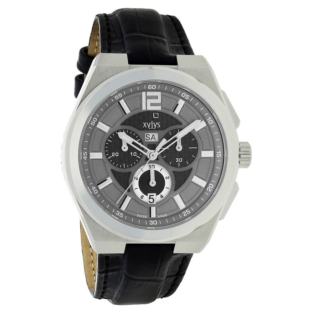 Buy Online Xylys Swiss Chronograph Black Leather Strap and Grey