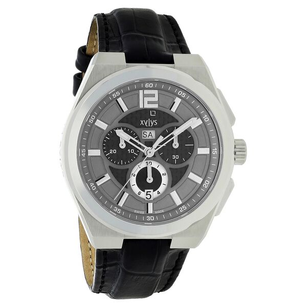 Xylys Swiss Chronograph Black Leather Strap and Grey Dial Watch For Men - image number 1
