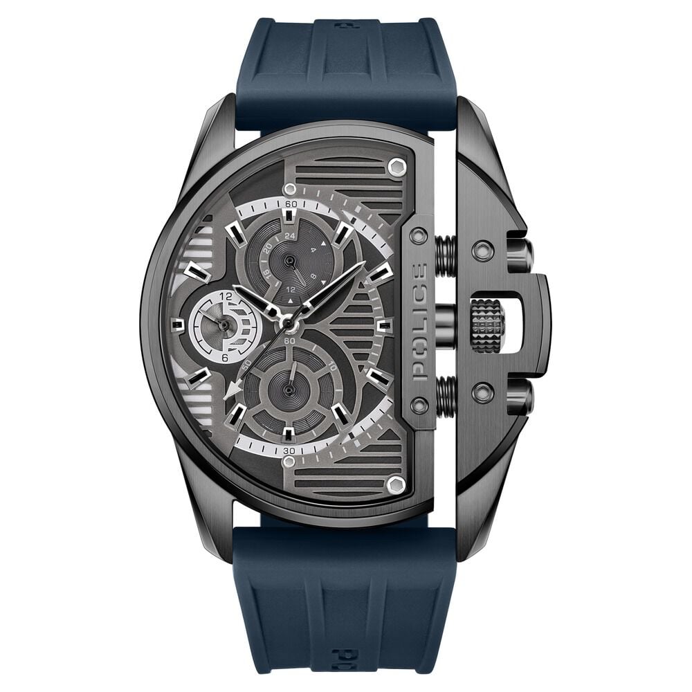 Police Quartz Multifunction Black Dial Blue Silicon Strap Watch For Men-picture-35