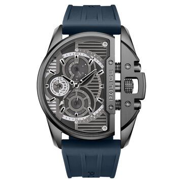 Police Quartz Multifunction Black Dial Blue Silicon Strap Watch For Men