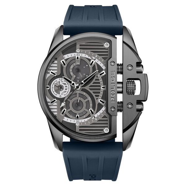 Police Quartz Multifunction Black Dial Blue Silicon Strap Watch For Men - image number 0