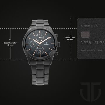 Titan Workwear Multifunction Black Round Dial Black Metal Strap Watch For Men