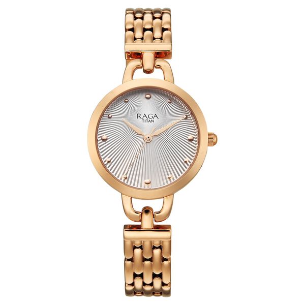 Titan Raga Showstopper Quartz Analog Silver Dial Rose Gold Metal Strap Watch For Women - image number 0