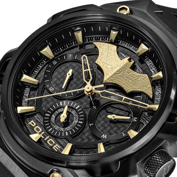 Police Batman Multifunction Black Dial Black Silicone Strap Watch For Men