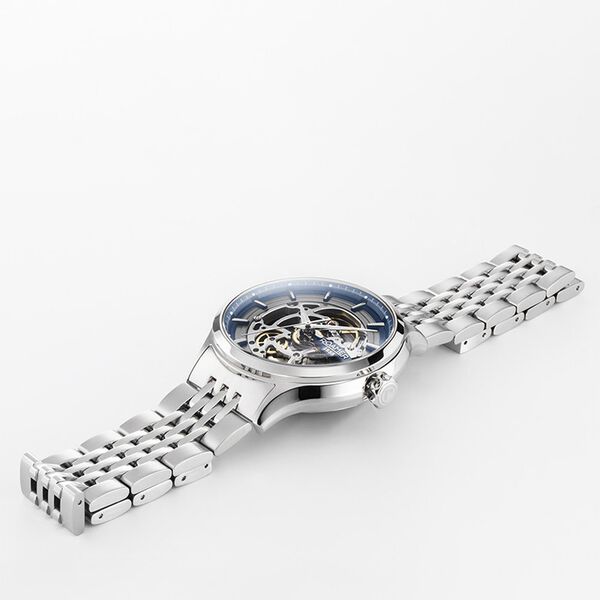 Roamer Competence Skeleton IV Quartz Analog Blue Dial Silver Stainless Steel Strap Watch For Men - image number 1