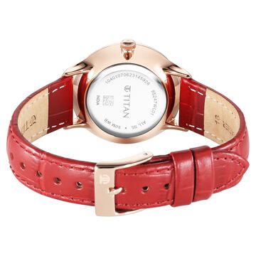 Titan Bright Leathers Silver Dial Analog with Date Red Leather Strap Watch for Women