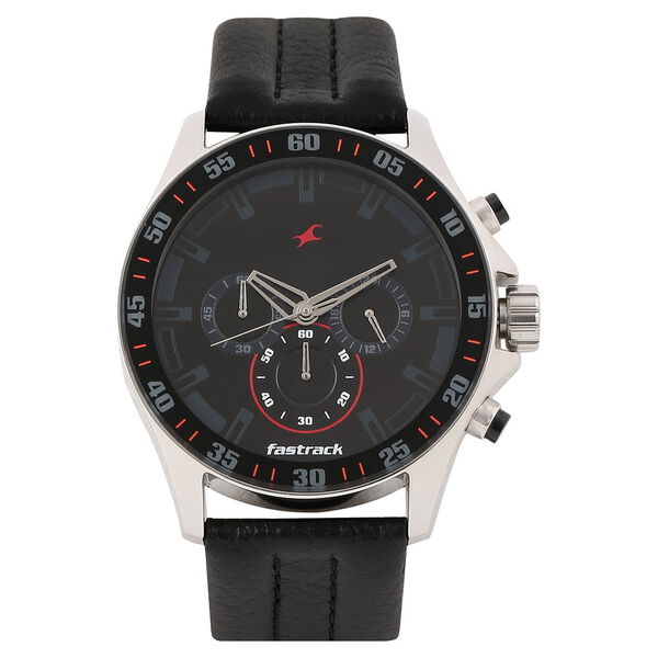 Fastrack Big Time Quartz Chronograph Black Dial Leather Strap Watch for Guys - image number 0