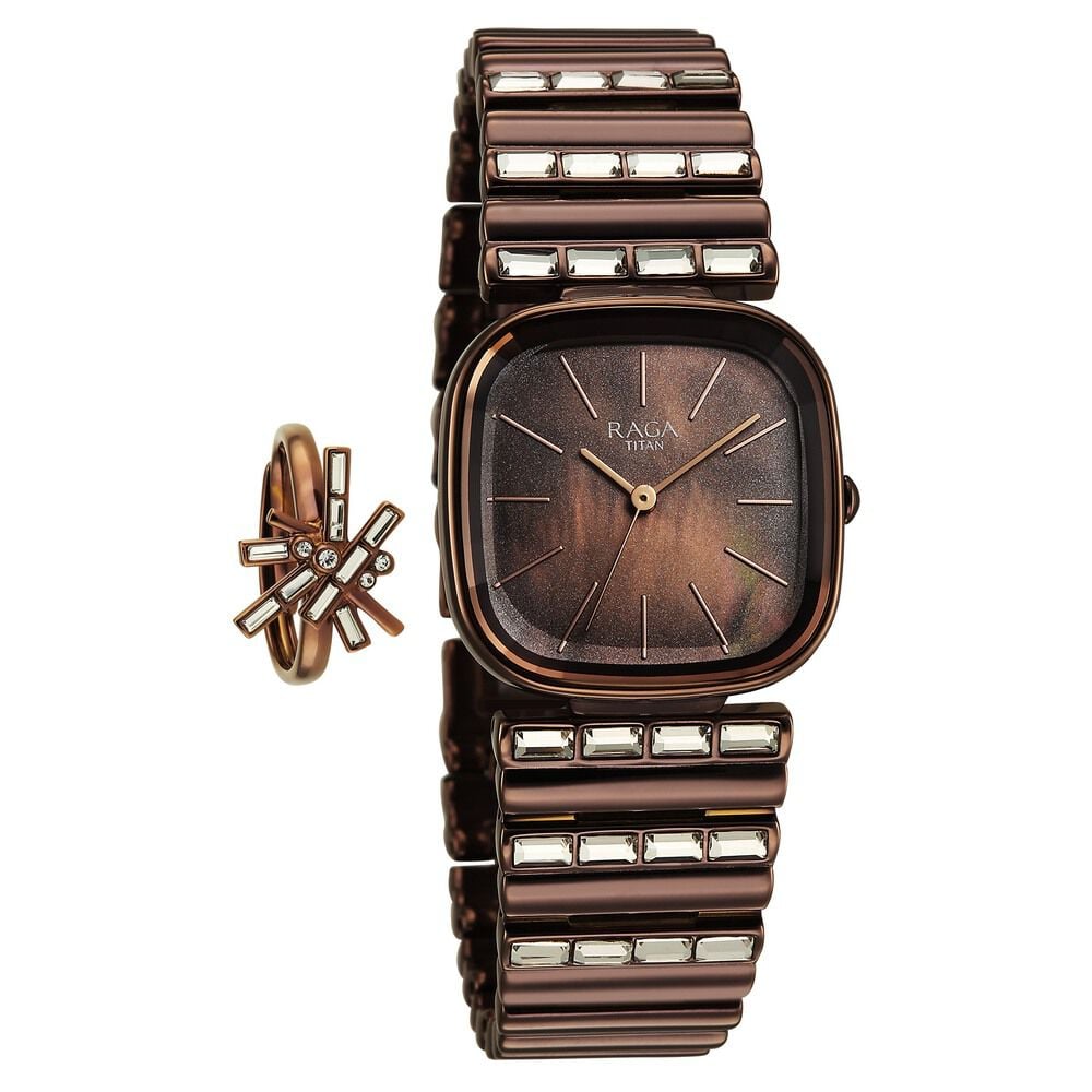 Titan Raga Glimmers Quartz Analog Brown Mother Of Pearl Dial Brown Metal Strap Watch For Women-image-27