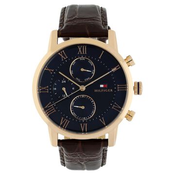Tommy Hilfiger Quartz Multifunction Blue Dial Leather Strap Watch for Men