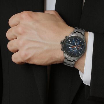 Titan Quartz Chronograph Blue Dial Stainless Steel Strap Watch for Men