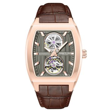 Kenneth Cole Automatic Brown Leather Strap Watch For Men