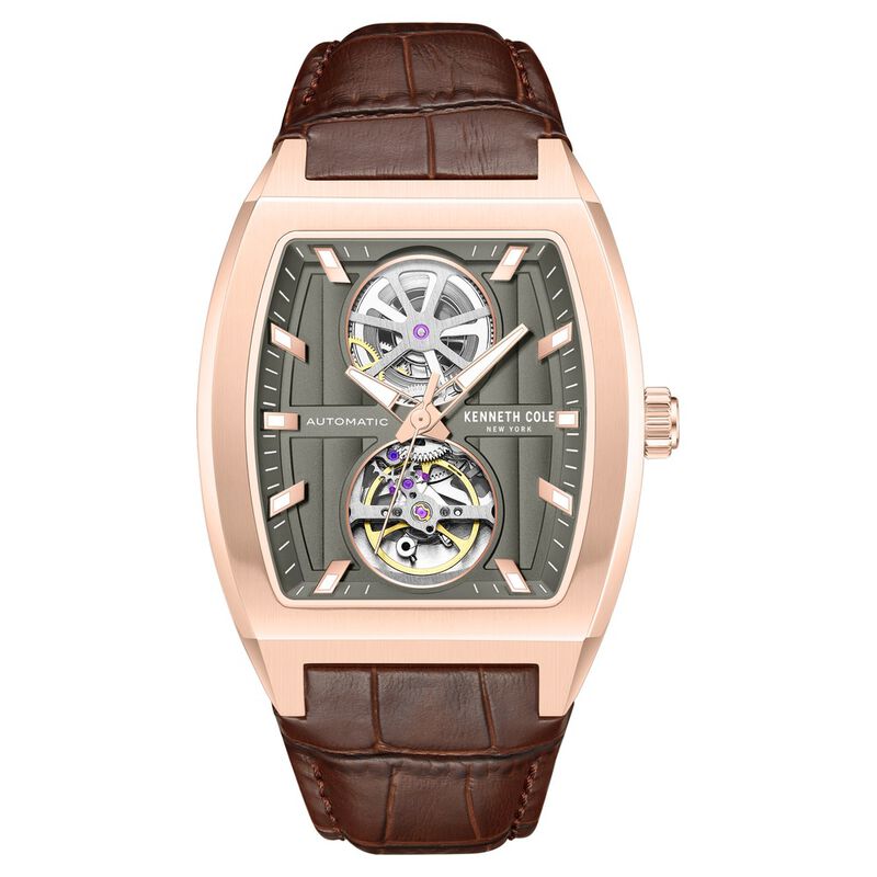 Kenneth Cole Automatic Brown Leather Strap Watch For Men