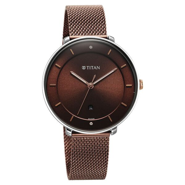 Titan Noir Brown Dial Analog Stainless Steel Strap Watch for Women - image number 0